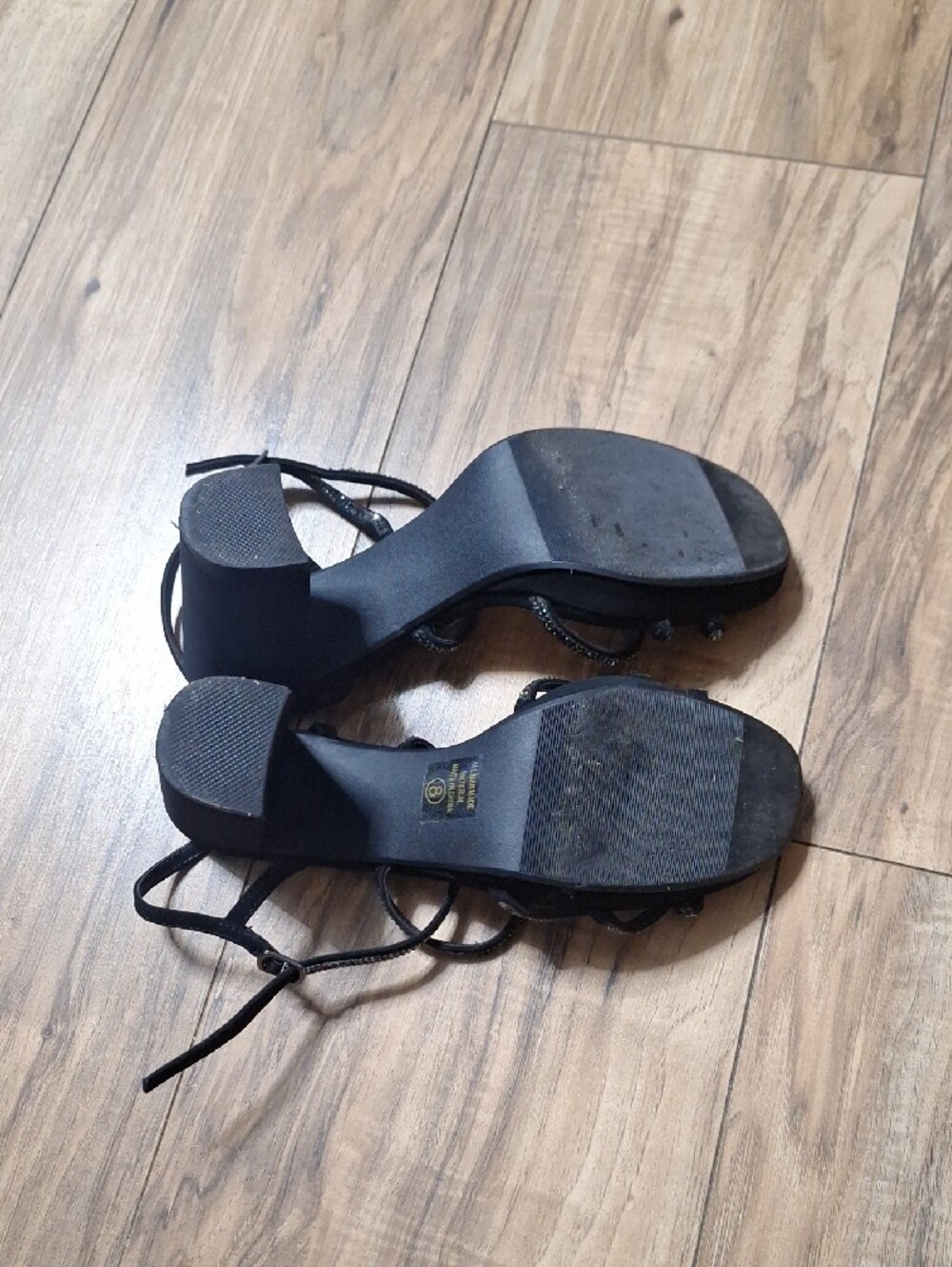 Delicious Black Strappy Rhinestone Heel Sandals - Picture 5 of 5
